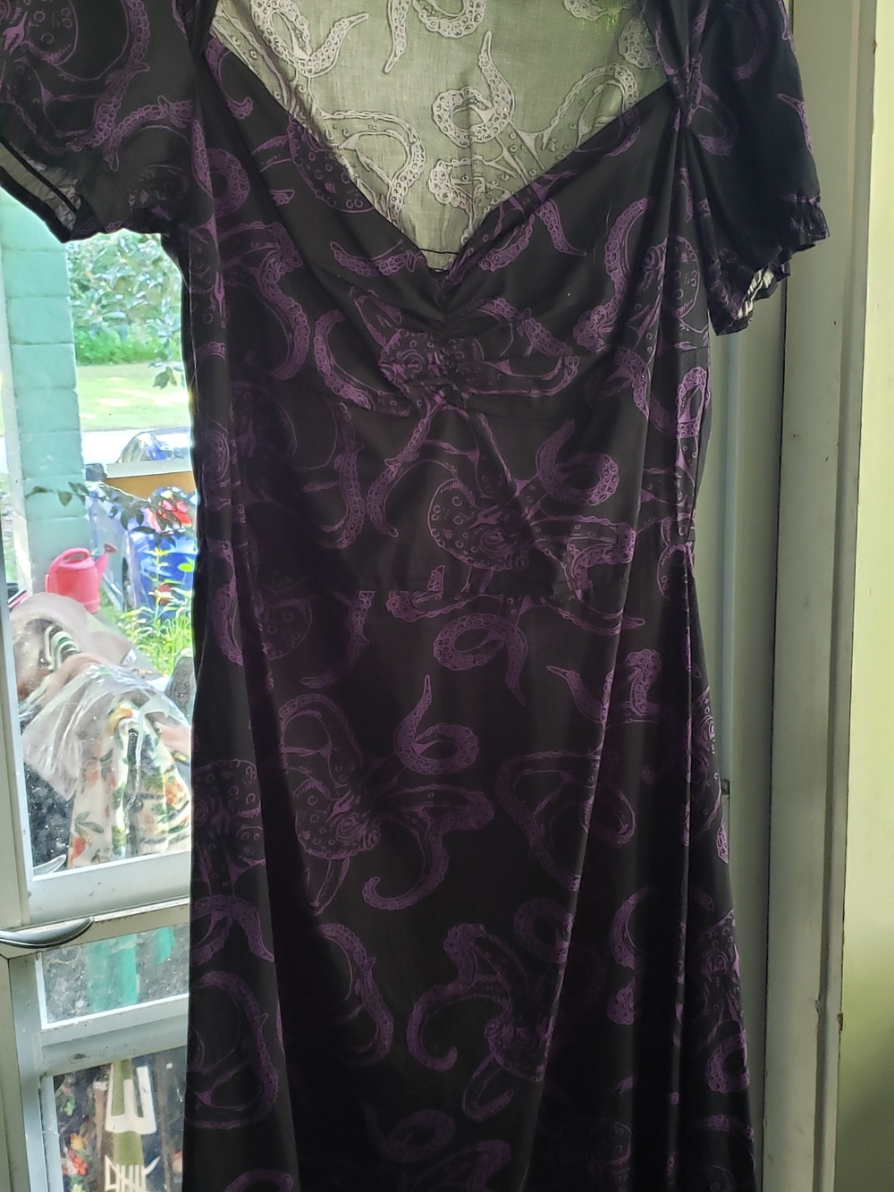 Retro Inspired Black & Purple Octopus Print Cotton Dress